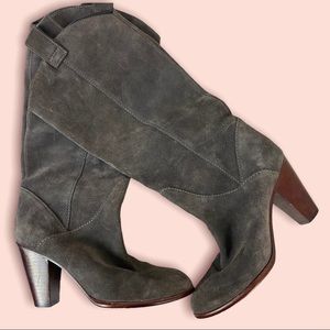 Marc by Marc Jacobs Tall Gray Suede Chunky Heel Boots